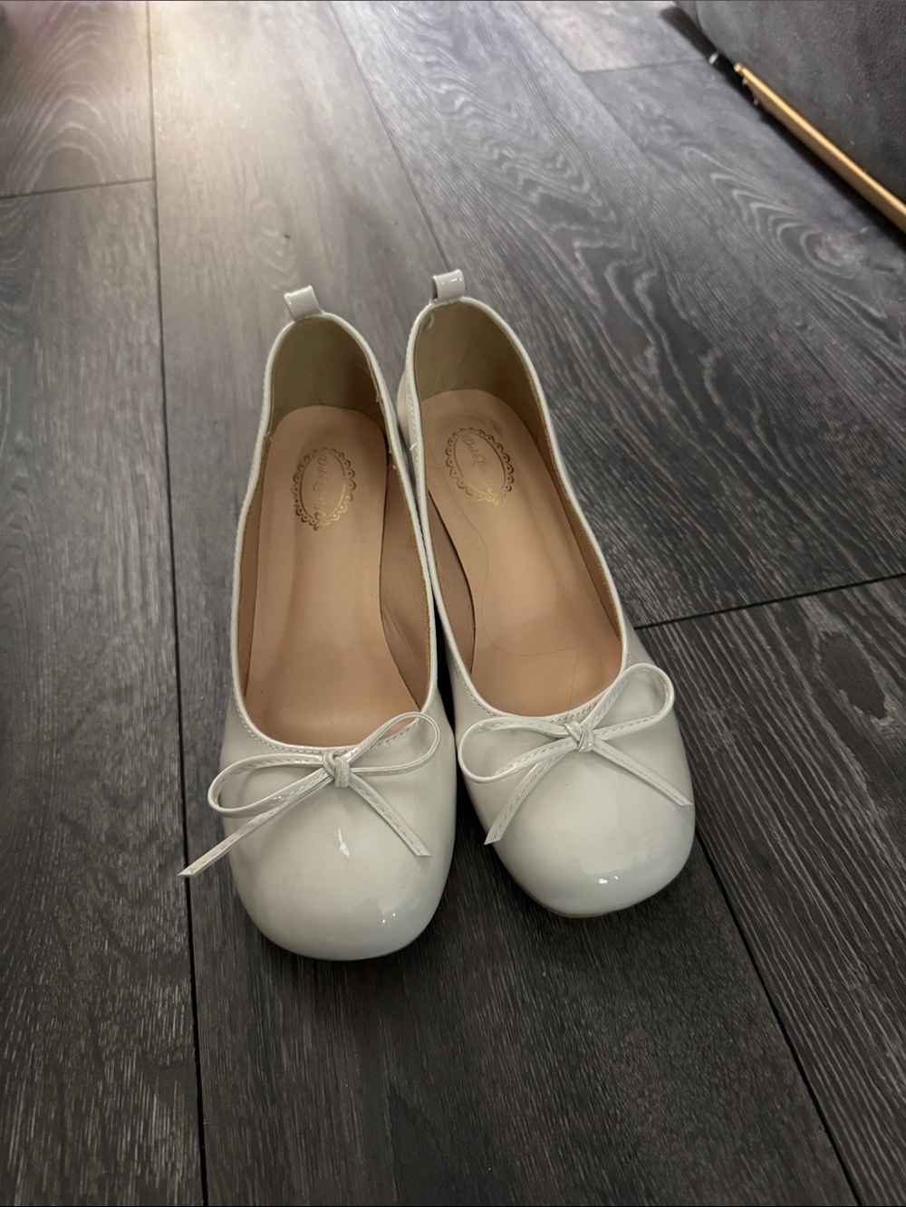 Patent White Ballet Flats with Bow